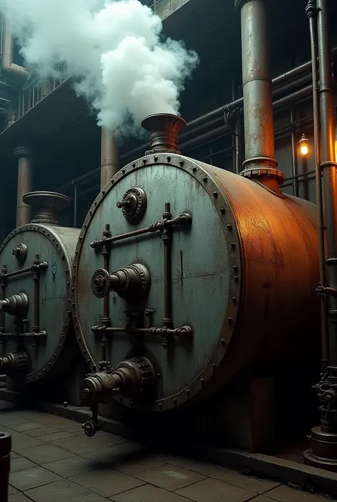 Boiler with steam coming out of the safety valve 