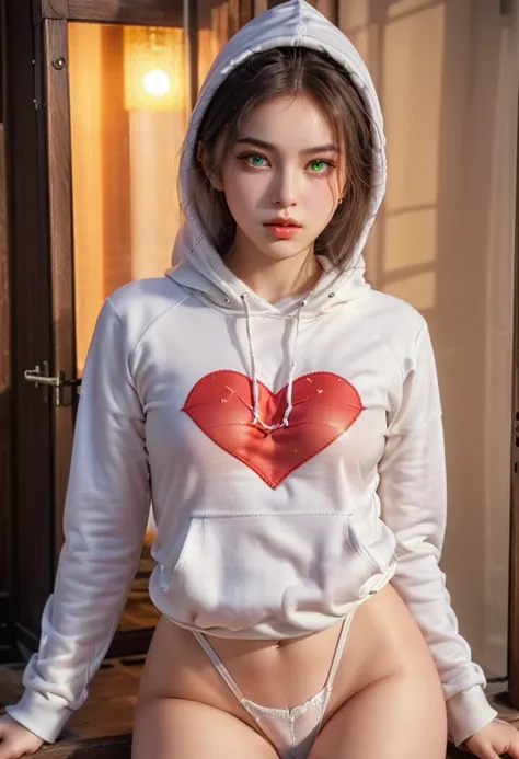 1 Girl,cameltoe，thigh，Beautiful and delicate eyes,Beautiful and delicate lips,Extremely detailed eyes and face,Long eyelashes,Heart-shaped pupil,hoodie,Solitary,masterpiece,(best quality,4K,8K,high resolution,masterpiece:1.2),Extremely detailed,(Practical,...