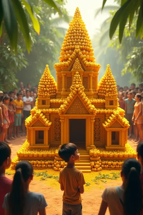 A boy made Angkor Wat from fresh mangoes, many people stood and applauded