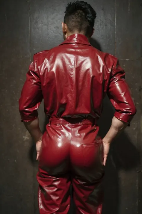 japan man，man,youth，best quality, crisp quality, masterpiece, highest resolution, highly detailed, red latex jumpsuit, handsome ...