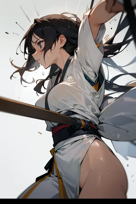 A long-haired female fighter covered in transparent sweat takes off her clothes,Marionette,
Work up a sweat with martial arts.Take off maid clothes,Japanese Text