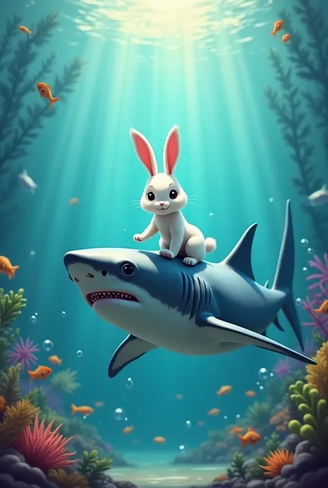 A rabbit jumps on a shark&#39;s back - a fairy tale
