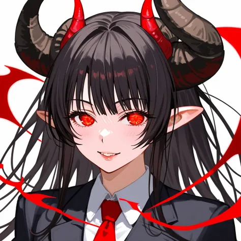 anime character with red eyes and a suit and tie, androgynous vampire, an elf in a suit, with red glowing eyes, in strict suit, in a strict suit, detailed anime character art, dark suit, portrait gapmoe yandere grimdark, black hair, wearing a strict busine...