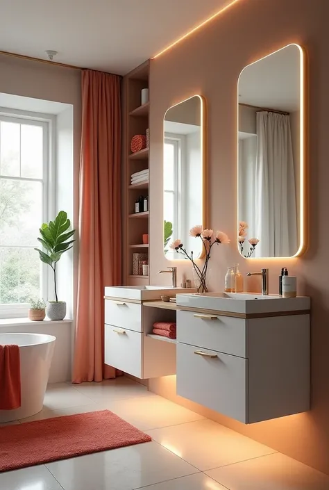 Bathroom: Para diseñar un Bathroom que combine los gustos y necesidades de Alejandra y Sofía, It would be important to create a functional space, elegant, and relaxing, that fits their lifestyles. Here you can merge both profiles in this way:

### **colors...