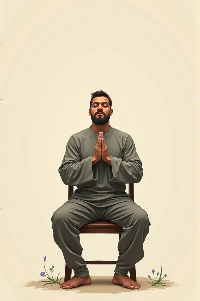 a man kneeling praying on a chair