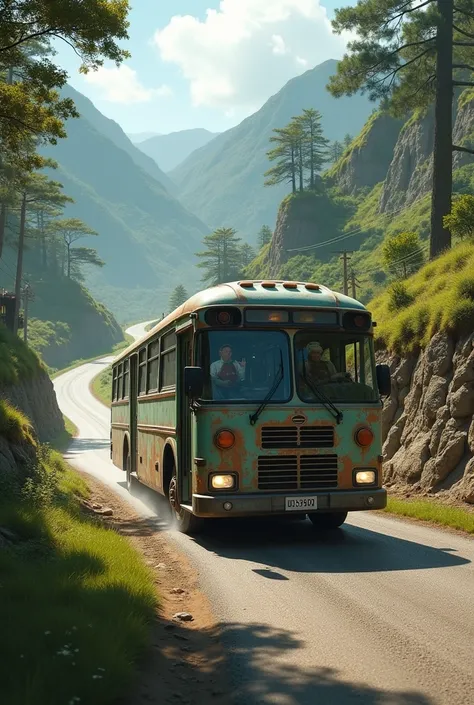 The bus is shown traveling down the road, perhaps facing some turbulence or issues.