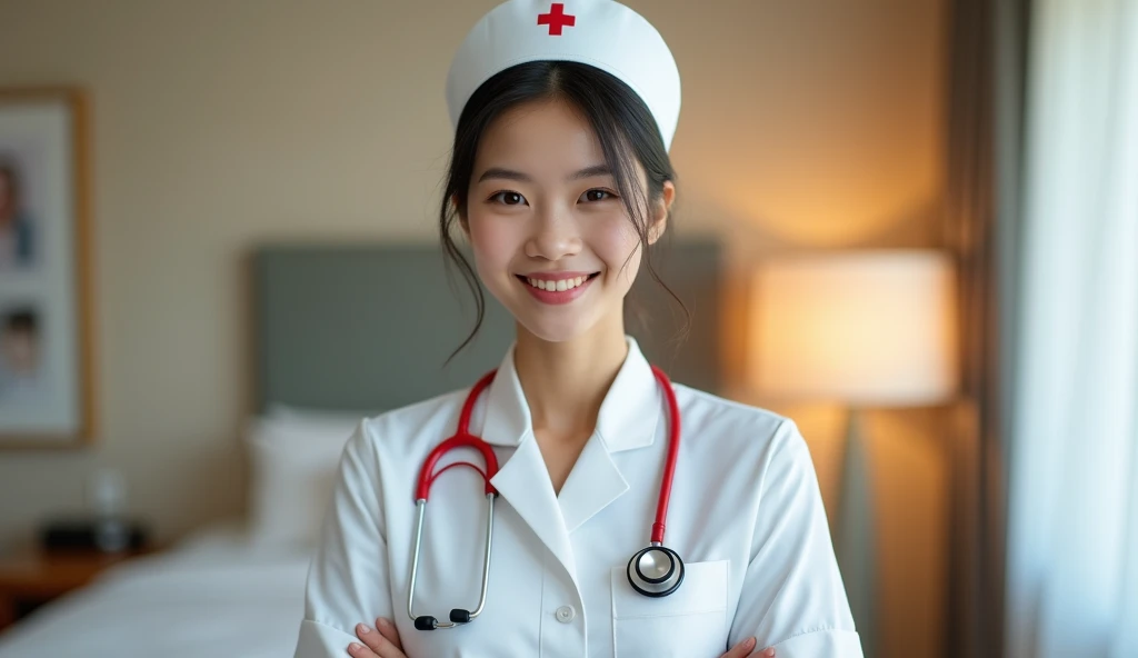 1 Female, Asian,I cosplayed as a nurse.、Have a stethoscope、smile、Hotel Rooms