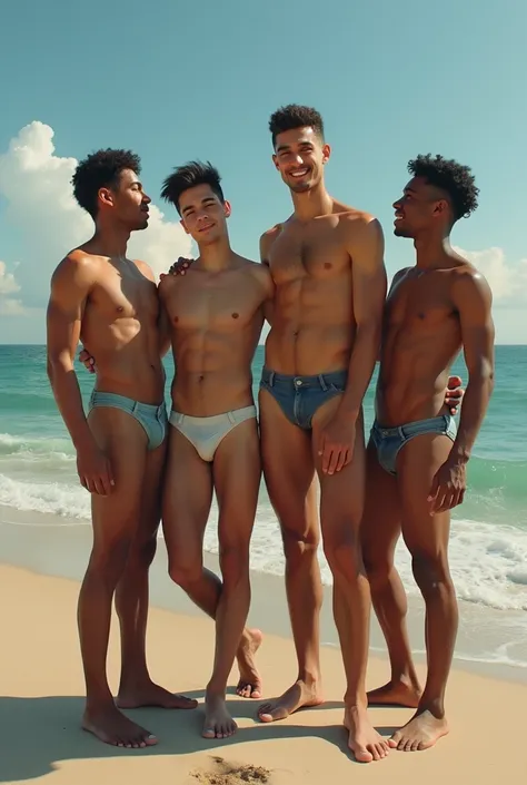 In the art style of roberto ferri and henry scott tuke, divine proportions, front view, perfect elements lay out, perfec composition, a group of different races, slender, men, youthful Latino with detailed musculature and athletic embracing their form, bar...