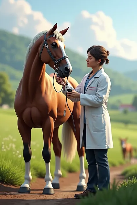 Equine receiving realistic fluid therapy in the field by a veterinarian