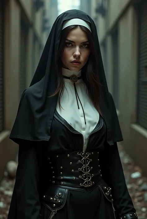 Beautiful nun design in hardcore style 