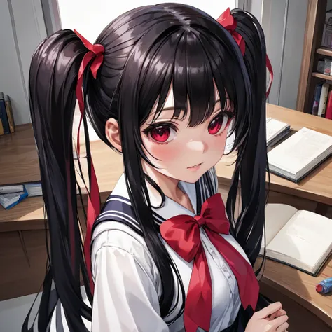 (high resolution, 8k, best quality, masterpiece, ultra detailed), anatomically correct, anime, 1girl, very long low twintails, r...