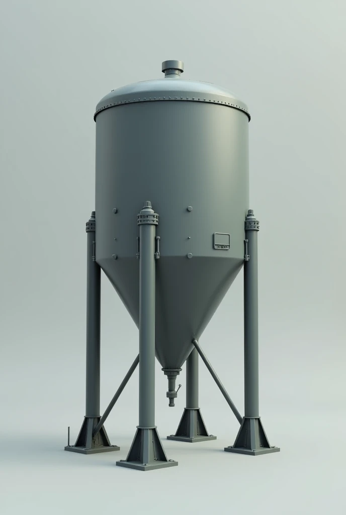 cylindrical conical tank with support legs drawn with a grey background to be implemented in a control panel