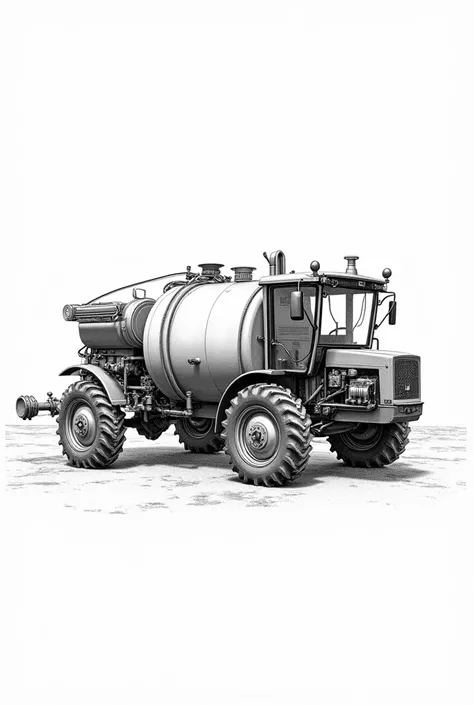 Black and white drawing of a sprayer used in agriculture
