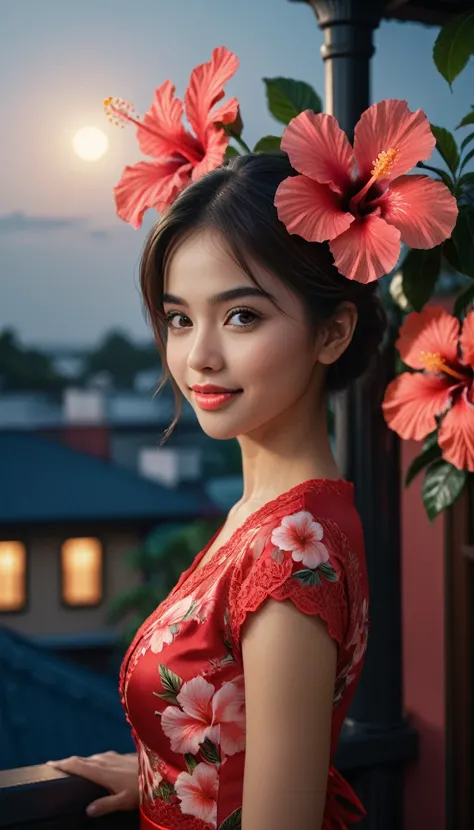 wearing red kebaya, (RAW photo, best quality), (realistic, photo-realistic:1.4), masterpiece, an extremely delicate and beautiful, extremely detailed, 2k wallpaper, Amazing, finely detail, extremely detailed CG unity 8k wallpaper, ultra-detailed, high reso...