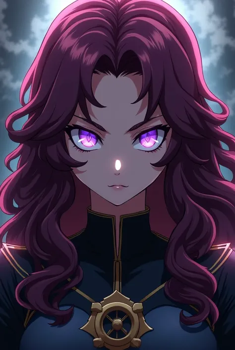 Deep maroon hair with lavender eyes, demon slayer anime style