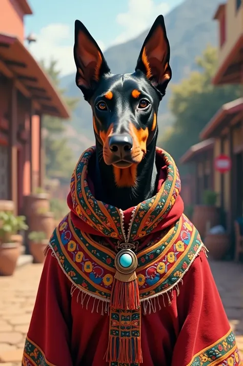 Doberman dog in paisa attire