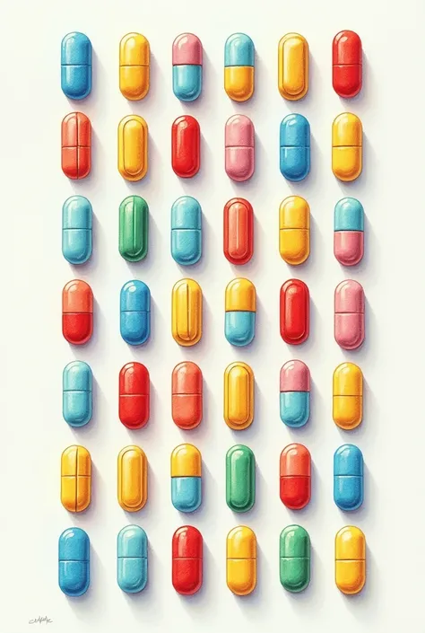 Colored pills drawing 