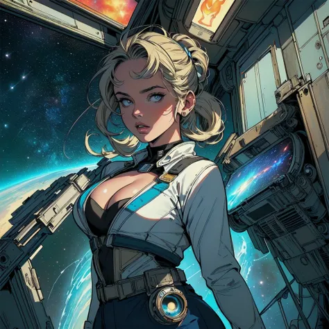 (((master piece,highest quality))),(((solo:1.2))),(((1girl:1.2))),(((retro vintage style))),((abstract)),(((space thriller movie poster))),(((cleavage))),(((American comics))),galaxy,mechanic,astronotes,mid centry modern, galaxy lady,(((white flame))),(((d...