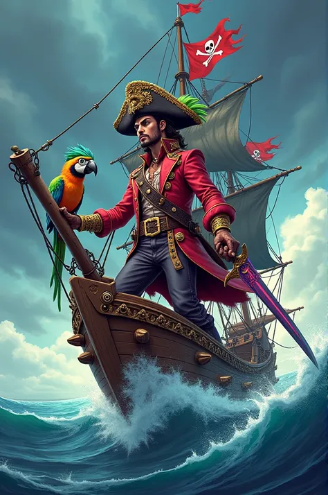 I cant create images, but I can help describe an idea that you could use to illustrate the concept of "Bank e Pirata"! 

### Image Description:

**Scenario**: A pirate ship on the high seas, with waves and a dramatic sky.

**main character**: A stylish pir...