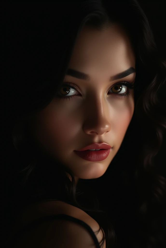 Create a picture of a sexy woman&#39;s face on a black background.