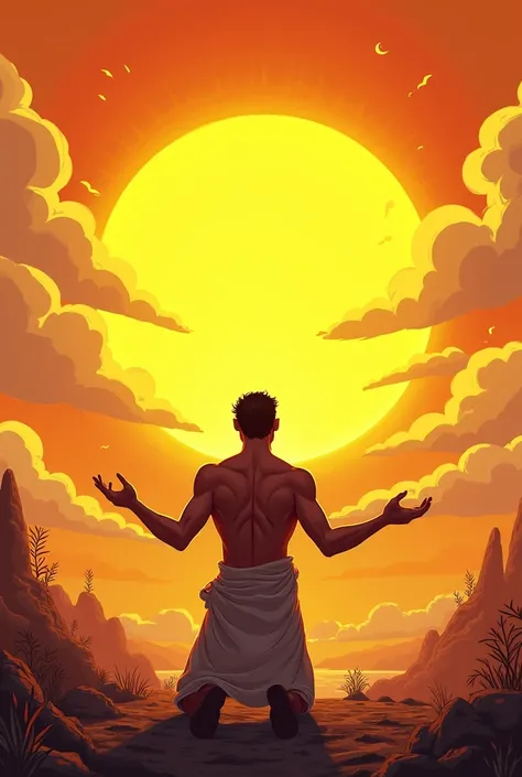 A man worships the sun god and has an image like that cartoons 