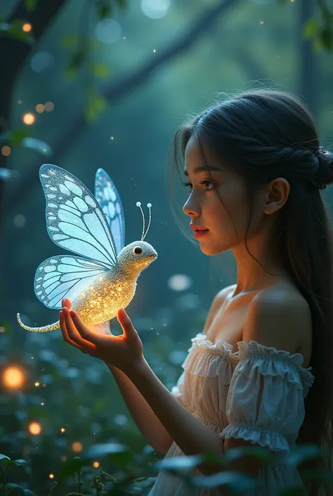 Lily turned around and saw a small creature with butterfly wings, glittering like diamonds.