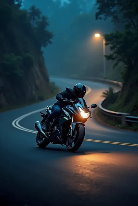 Bajaj pulsar 150 cc at road at night