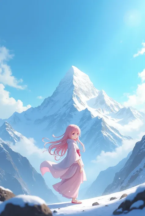 Sakura anime character in mount Everest with face