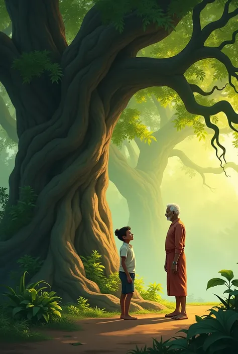 (Scene 7: kids Ramesh’s Realization and Promise**

- **Visual Prompt:** Ramesh is seen with a determined look on his face, understanding the importance of the banyan tree. The camera focuses on him as he looks at the tree with newfound respect and determin...