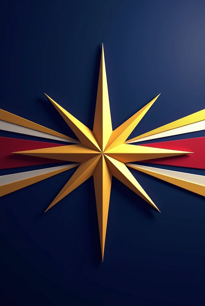 Flag of a star-themed country, simple, with blue details, golden, whites and reds 