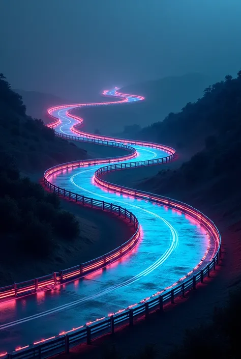 Beautiful background of night race track and neon lights without any houses or buildings coming out