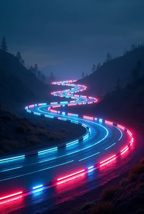 Beautiful background of night race track and neon lights without any houses or buildings coming out