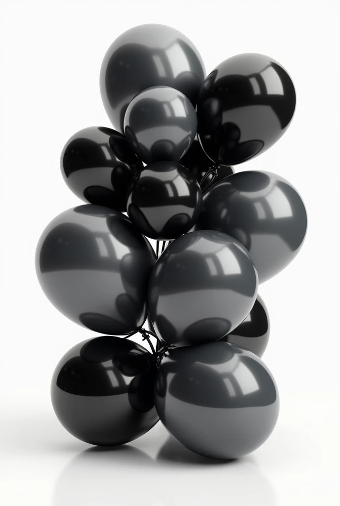 generate me an event decoration with shiny black and gray inflatable balloons on a white background 