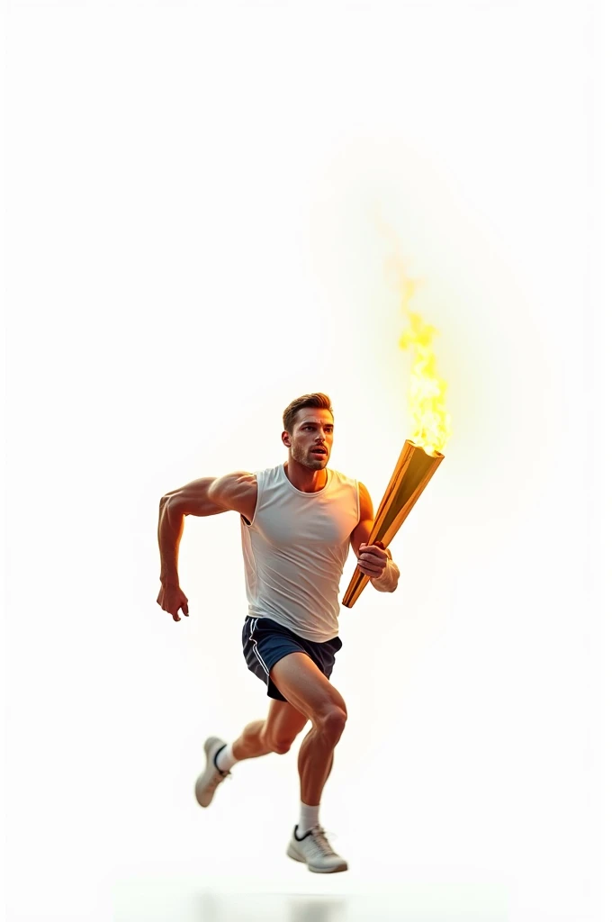 A man running with Olympic torch from left to right in white background 