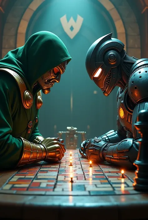 The dr. Doom and Ultron are playing ludo front of each other 