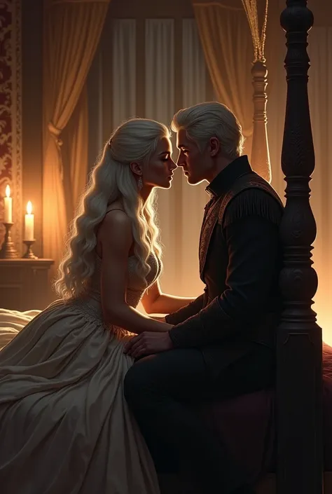 Visenya Targaryen with her husband in the bedchamber at night 