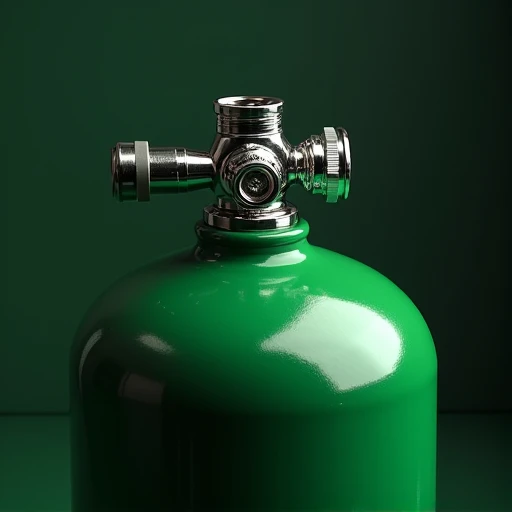 Closeup of green gas cylinder with futuristic pipe