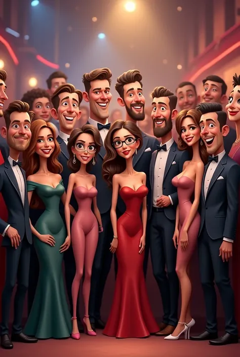 3d caricatures 13people wear suit, Group photo at a party