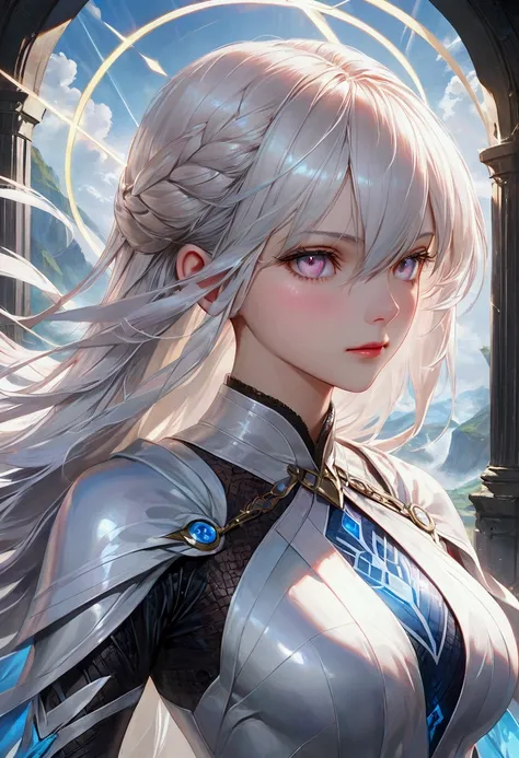 Long smooth straight white hair, white eyes,battle mage, masterpiece, super detail, best quality, 8k,realistic