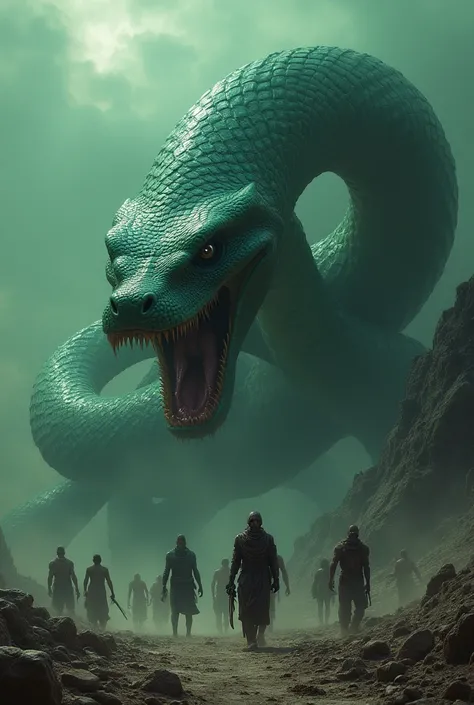 Giant green snake devouring humans 