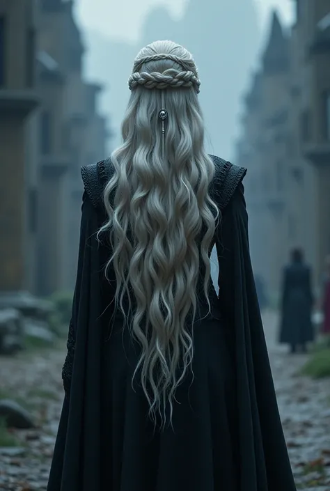 Daenerys from behind with curly white hair