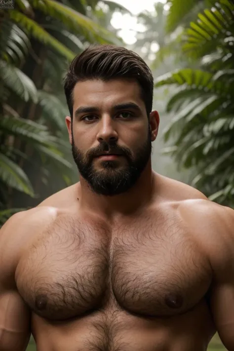 As  handsome white black man with blue mists surrounding his eyes. Hunky, hunk, hairy, very hairy chest. Theres a glow in his eyes, short hair, seductive, 3, short hair,, macho alpha , in boxer red and white warm colors, big hairy chest,,  robusto, fornido...