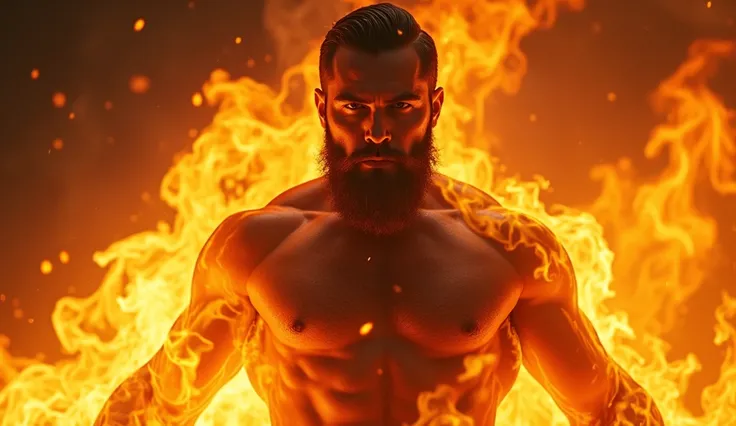 young bearded man with fire powers