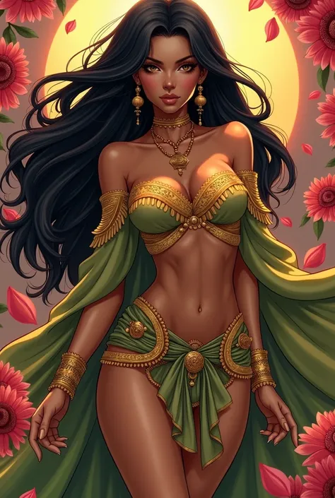 (Masterpiece - Illustrations - Detailed - Best Quality)) - Anime Style - Genshin Impact Style - 1 Woman - Inspired by Mexican Adelitas Full Body - Native Mexican - Aztec - Long Black Hair - Dark Brown Skin - Stunning Look - Traditional Wear Mexican - ponch...