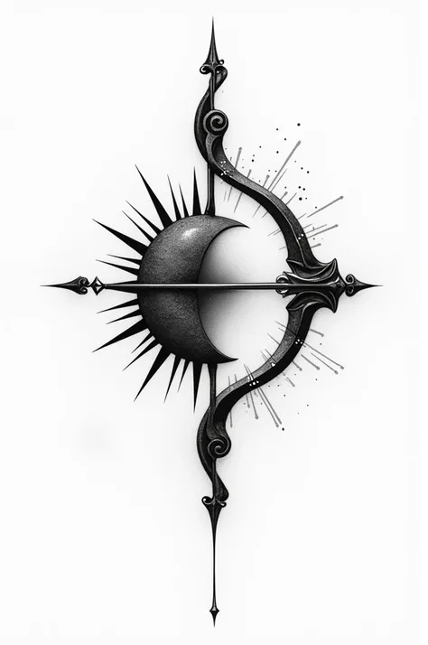 Create a realistic black and white tattoo design for me and my partner, We are both from December, of the sign Sagittarius and we like the moon, the sun and the sunsets, that it is a minimalist and original design