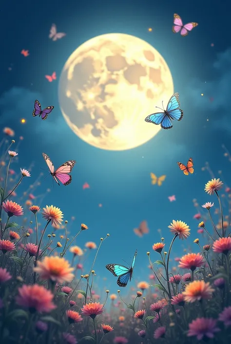 A beautiful ai art with flower moon butterflies 