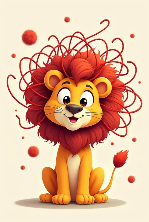 Cartoon lion with a ball of red thread, in the head 