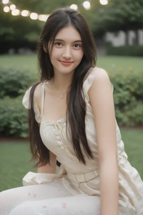 (Captured in exquisite detail and high resolution with Hasselblad X2D 100C with a 90mm f/2.5 lens, the image exudes a sense of purity and innocence). (First person view). (Pov as Virtual girlfriend date). Flirtatious smile. Date At backyard outdoors. perfe...