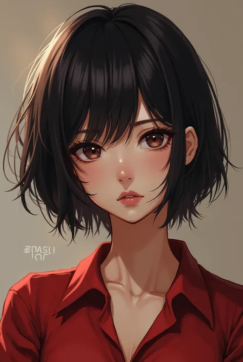 Create Mikasa Ackerman with big tits, short hair 