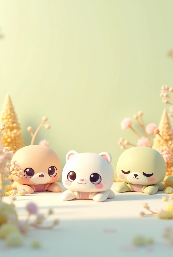 （Most of the background is solid color.），Simple animation of small cute cartoon characters below